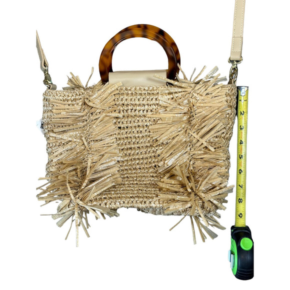 Sondra Roberts Boho Beach Fringe Squared Natural Straw Raffia Weave Bag Purse - Picture 8 of 15